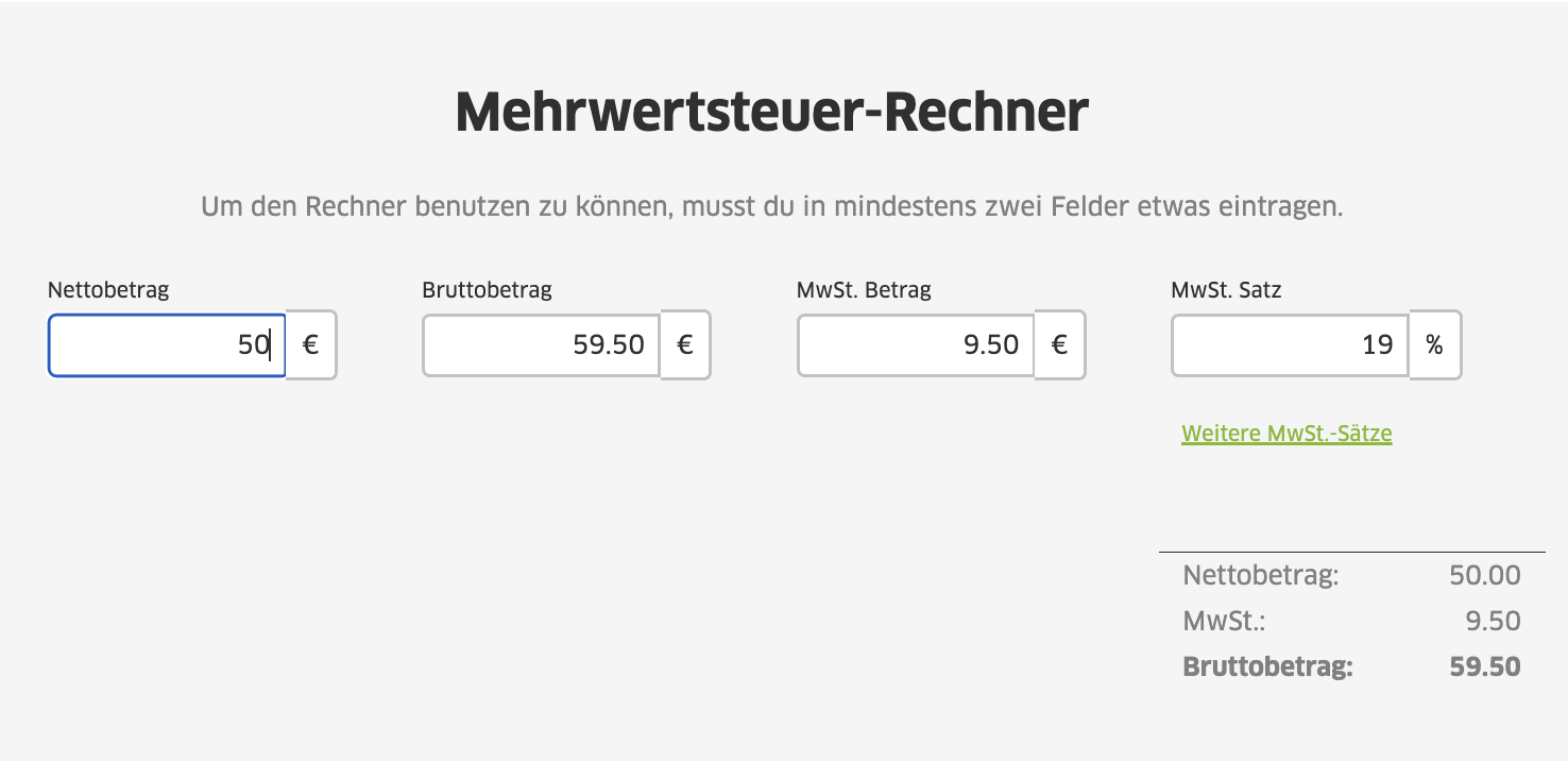 anleitung mehrwertsteuerrechner