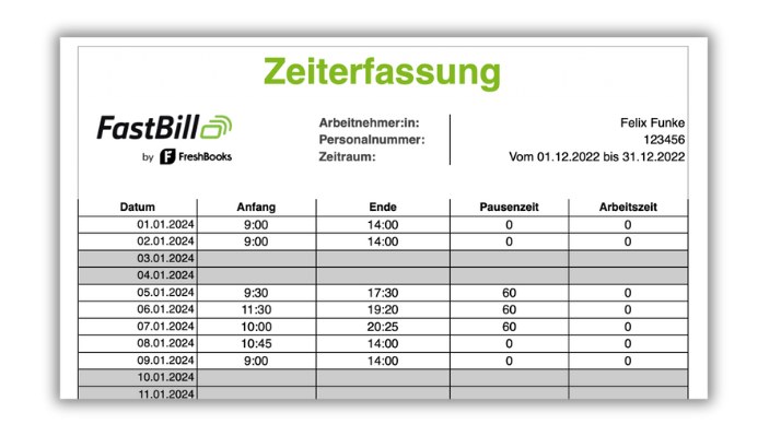 Arbeitszeiterfassung Muster