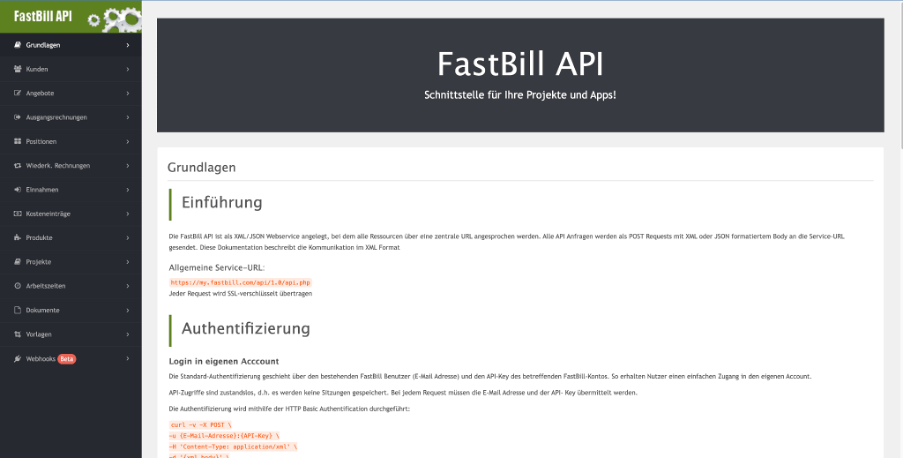 API Dokumentation FastBill