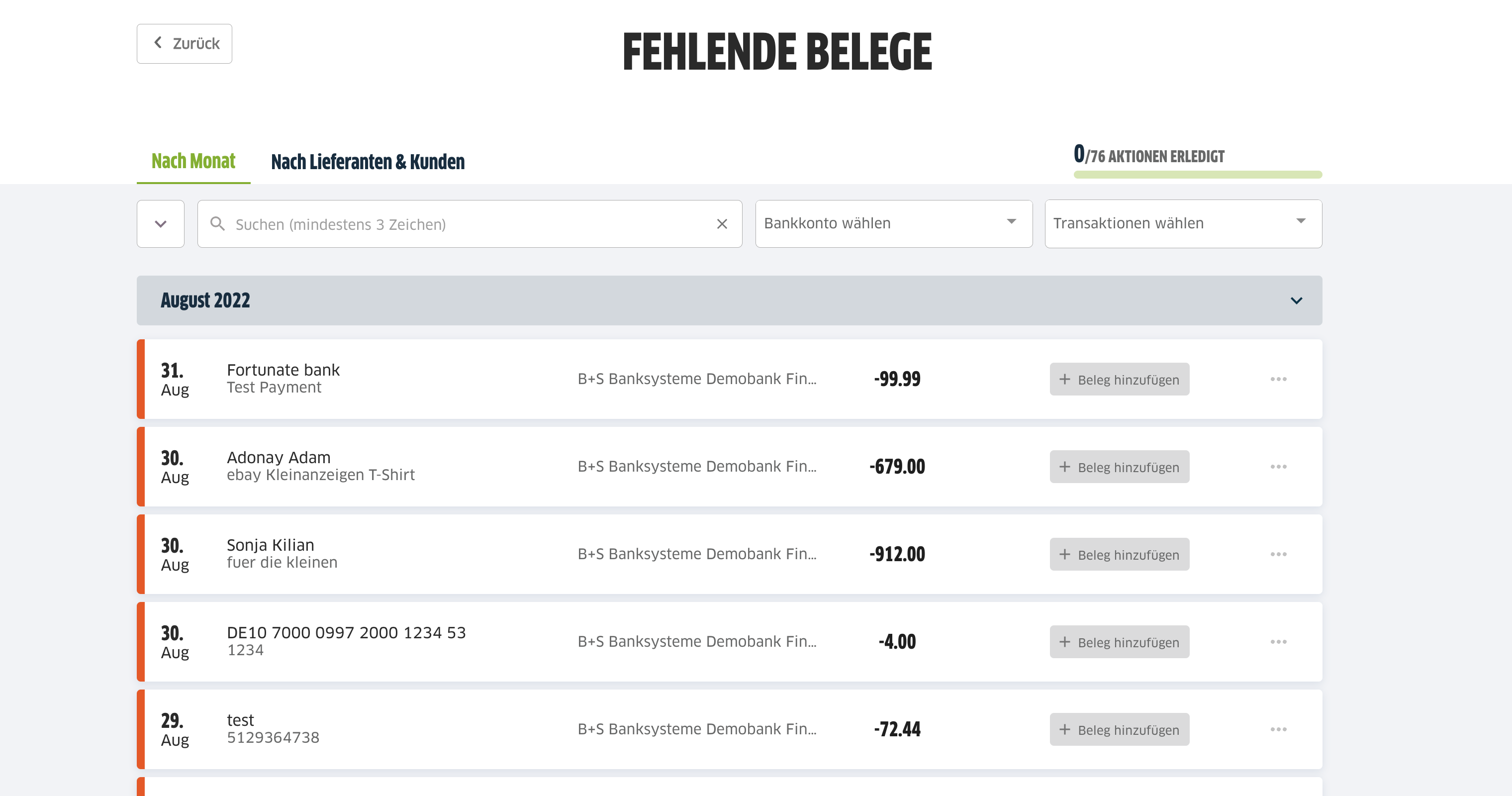 fehlende Belege