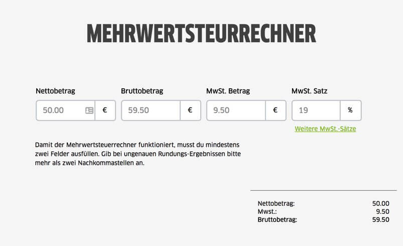 Mehrwertsteuer berechnen